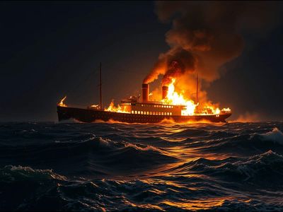 In 1934, a luxury cruise ship caught fire off New Jersey hours after its captain died; 137 people were killed