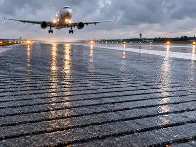 Why do some US airport runways have grooves cut across the pavement? They help stop aircraft tires from hydroplaning when the runway is wet