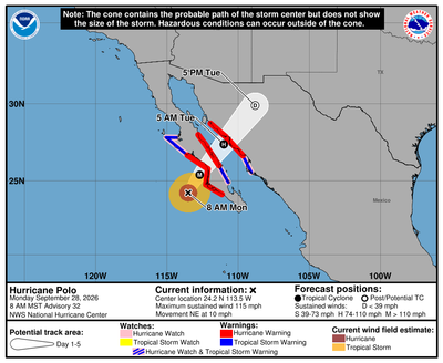Hurricane Polo to Hit Baja California Sur This Afternoon: Authorities Urge Residents to Stay Indoors