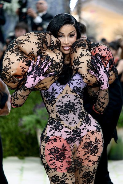 Cardi B Wears Versace's Vogue-Cover Print Dress on the Vogue World: Milano Runway