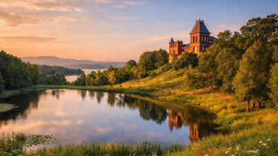 Painter Shaped Olana Landscape: Church hand-dug lake; woods frame views