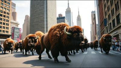 Artists built 40 life-size bison and paraded them through New York City
