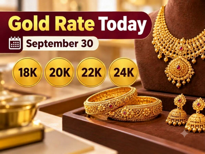 Gold rate today (September 30, 2026): Check 24k, 22k, 20k, 18k gold jewellery prices from IBJA, Malabar Gold & Diamonds, Joyalukkas, Kalyan Jewellers and Tanishq