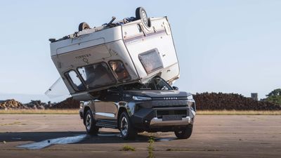 Watch Toyota Drop A Caravan On The Electric Hilux To Revive Top Gear Stunt