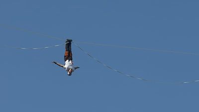 Estonian slackliner takes on 120-metre-high line above Seoul