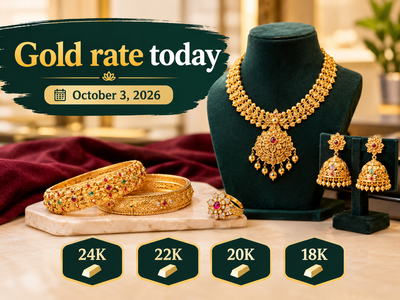 Gold rate today (October 3, 2026): Check 24k, 22k, 20k, 18k gold jewellery prices from IBJA, Malabar Gold & Diamonds, Joyalukkas, Kalyan Jewellers and Tanishq