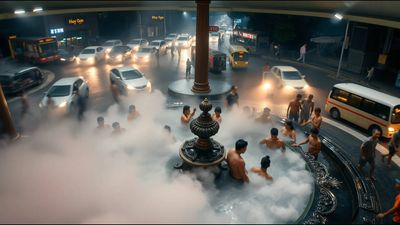 Spain's unusual roundabout bath was later designated a climate refuge
