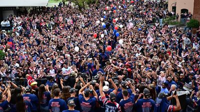Roosters party with fans after grand final double