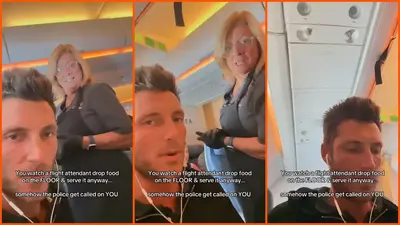 A Delta passenger says a flight attendant tried to serve food after dropping it on the floor, and alleges she threw a glove at him