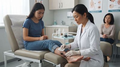 A Teen's Ankle Sore Washed Off with Water, Revealing a Marker Drawing and Hidden Exam Stress