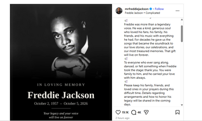 Freddie Jackson cause of death: R&B singer dies at 70 just days after his birthday-here's what is known about his death