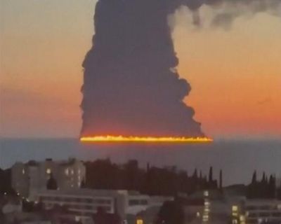 Naval drone hits oil tanker off Russian resort city Sochi, triggering massive blaze