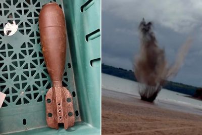 Live bomb handed into stunned charity shop staff before disposal experts detonate it on beach