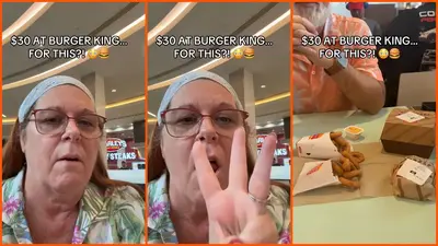 Woman orders a Whopper and a Whopper Jr. at a mall Burger King. Then she sees the $30 total and shows the camera the tray: ‘This is crazy’