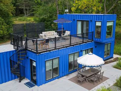 Three shipping containers transformed into one luxurious Wisconsin home with a private sauna, rooftop deck and hot tub. Check price, location and more