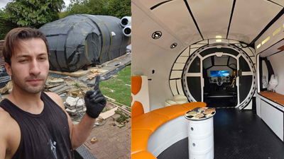 British prop maker builds a £9,000 backyard spaceship with a bed and bar