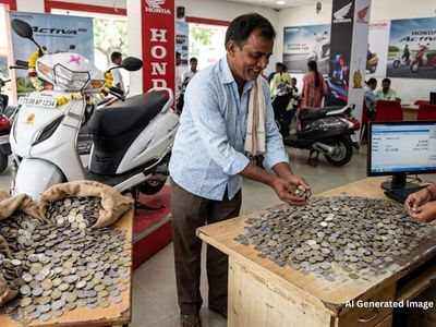 Telangana man buys scooty by paying 12,300 coins of Rs 10 which he saved over three years, staff spends 2 hours counting them