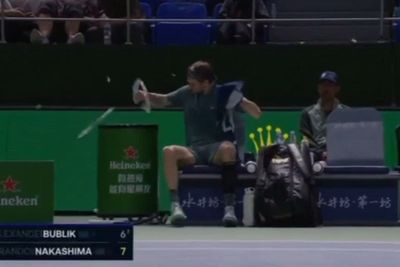 Tennis star Alexander Bublik destroys racket before smashing drinks container in latest on-court outburst