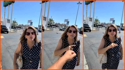 Woman in Los Angeles parking lot pepper sprays a cameraman for filming. Then he blocks her Buick and refuses to move: ‘I’m not letting you go’