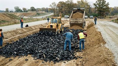 Tire Chips In Gravel Roads: Wisconsin test road matches gravel performance; drainage stays clean