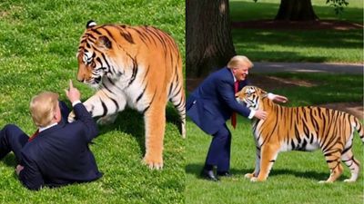Trump shares AI video of himself taming tiger as family of UK attack victim pleads for end to video sharing