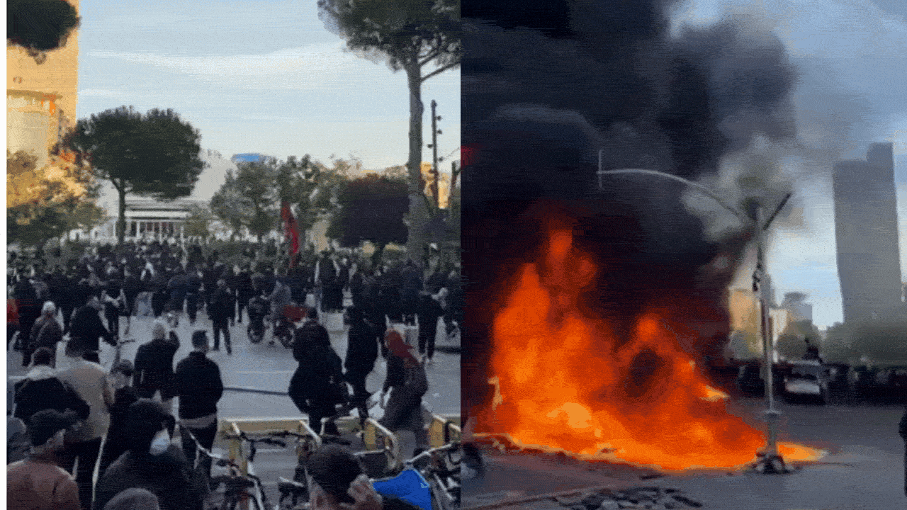 Albania protests: Students clash with police, Education Ministry catches fire amid anti-government protests - video