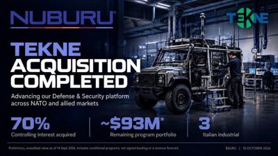 NUBURU Obtains Majority Stake in Italy's Tekne, Expanding European Manufacturing Base and Defense Portfolio