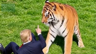 Trump posts AI video of him taming a tiger following the death of a man mauled to death at UK zoo