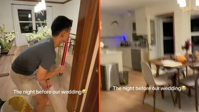 A bride says her groom grabbed a Dyson vacuum attachment to fight a bat at 3 a.m., then they started their wedding day in the ER