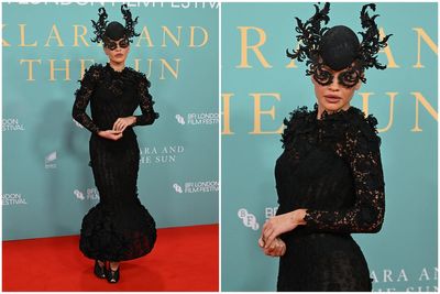 Rita Ora turns heads in dramatic black lace gown and statement headpiece at Klara And The Sun premiere