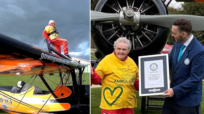 99-year-old Helga Duffy breaks wing-walking record, raises £1,300 for air ambulance