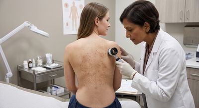 Bumpy Brown Patches on a Woman's Torso Wiped Away with Alcohol, Revealing a New Form of a Dirt-Like Skin Condition