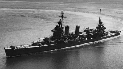 The missing bow of a World War II cruiser was found 675 metres underwater