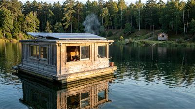 Massachusetts friends transform a $4,000 sunken pontoon into a floating home