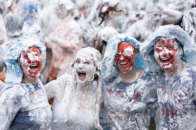 St Andrews students have fun in traditional Raisin Monday shaving foam fight