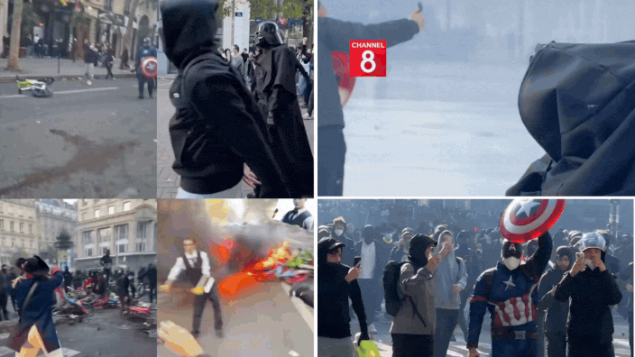 When superheroes hit the streets: Batman, Spider-Man and Captain America at France protests - watch