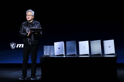 Nvidia's Huang hails Europe's AI potential, flanked by robot ducks