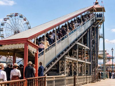 In 1892, Jesse Reno tilted a moving walkway to 25 degrees; four years later, about 75,000 people rode his strange new “inclined elevator” at Coney Island