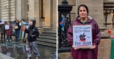 Campaigners say Apple must 'end complicity in genocide' during Glasgow protest