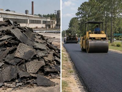In 1994, Georgia mixed damaged factory roofing shingles into Chatham Parkway asphalt; later checks found the recycled road performing as well as its control