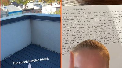A Philadelphia couple’s outdoor couch vanished from their fourth-floor balcony, and a neighbor says it later turned up in an alley