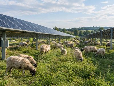 In 2016, a North Carolina solar company began using 80 sheep alongside mechanical and chemical methods; the operation later grew to 590 sheep across 300 acres