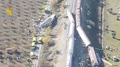 First aerial images show scene of deadly train crash in Toledo, Spain