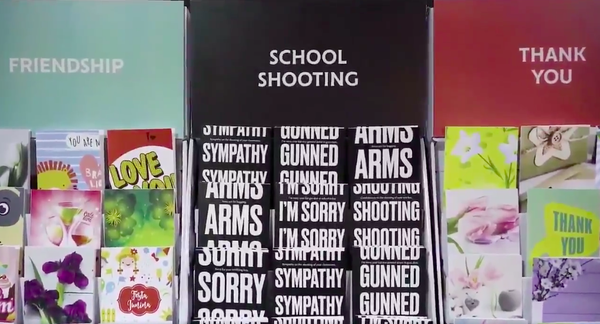 Video campaign shows 'school shooting' sympathy cards for sale