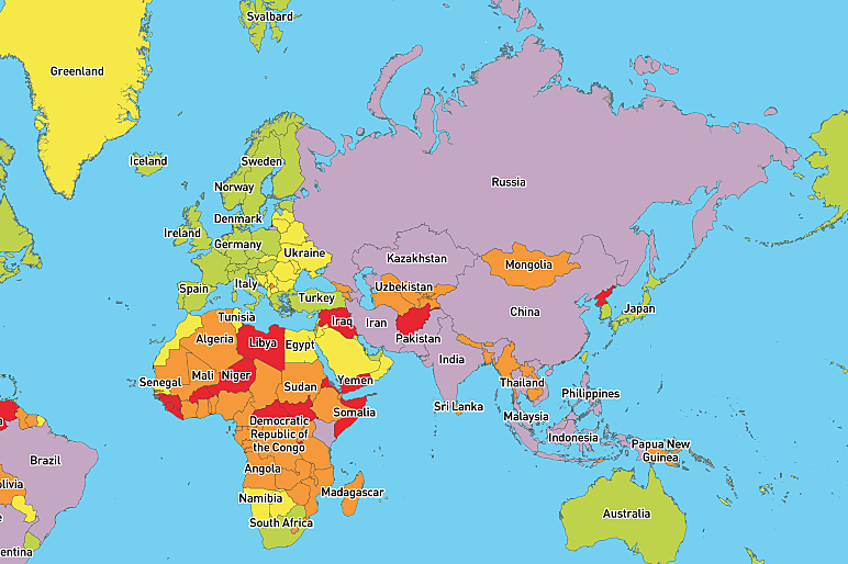 Travel Risk Map 2020 Libya Somalia And South Sudan