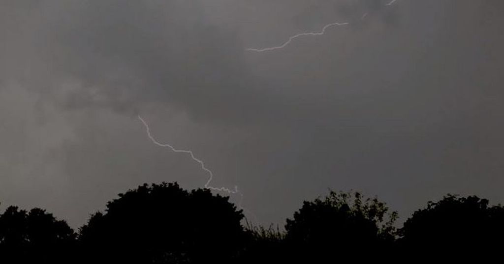 The dramatic thunder and lightning storm captured over…