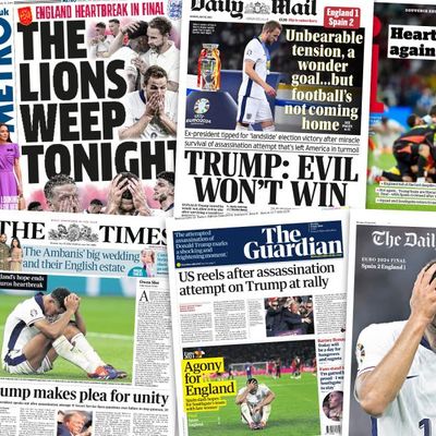 ‘The Lions weep tonight’: what the papers say about England’s Euros final loss
